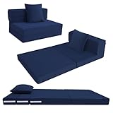 MeMoreCool Faltbare Klappmatratze, Hochdichter Schaumstoff Schlafsofa, Boden-Futon-Matratze, 4-teilige Gästematratze Gästebett Klappbar, Klappmatratze Sessel, Faltmatratze 75x195cm, Blau