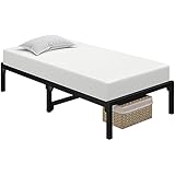 Yaheetech Bettrahmen 37 cm Metallbett, Schraublose Montage Bettgestell ohne Kopfteil & Fußteil, 90x190 cm Stabiles Einzelbett mit Lattenrost, Modernes Gästebett mit Stauraum unter dem Bett, Schwarz