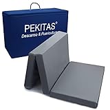 PEKITAS Matratze Klapp Reisebett 60x120 cm Höhe 6 cm für Baby Reisebettmatratze Bezug Waschbar Zusammenklappbar Transporttasche inklusive Grau