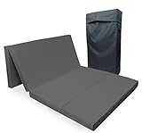 Tom'Shop Gästematratze (Graphit 195x115x8 cm) Klappmatratze 4-teilige Faltmatratze Gästematratze Reisebett Schaumstoff Matratze zusammenklappbar mit Tasche