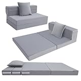 MeMoreCool Faltbare Klappmatratze, Hochdichter Schaumstoff Schlafsofa, Boden-Futon-Matratze, 4-teilige Gästematratze Gästebett Klappbar, Klappmatratze Sessel, Faltmatratze 120x195cm, Hellgrau