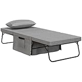 HOMCOM 4-in-1 Klappbett 75x190 cm, Erwachsene Gästebett Klappbar mit 8 cm Dicker Schaumstoff, Reisebett mit Metallrahmen, 5-stufig höhenverstellbares Einzelbett mit Kissen, bis 150 kg belastbar