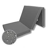 FORTISLINE Klappmatratze 195x60x9 cm - 3-teilige Faltmatratze - klappbare Gästematratze - Campermatratze mit wasserfestem Outdoor-Bezug - Würfelmatratze - Gästebett - Wohnwagenmatratze - Dunkelgrau