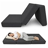 POKAR Klappmatratze 3-teilige Faltmatratze Camping Matratze Gästematratze Feldbett Klappbett Gästebett Bodenmatratze Schlafmatratze 80 x 195 x 15 cm, Anthrazit