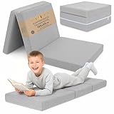 Klappmatratze Kinder Faltmatratze 65x195 cm - Faltbare Matratze Gästematratze Bodenmatratze Kinderzimmer klappbare Schlafmatratze Foldable Mattress Reisematratze faltbar 65 x 195 Hellgrau
