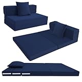 MeMoreCool Faltbare Klappmatratze, Hochdichter Schaumstoff Schlafsofa, Boden-Futon-Matratze, 4-teilige Gästematratze Gästebett Klappbar, Klappmatratze Sessel, Faltmatratze 120x195cm, Blau