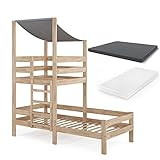 VitaliSpa Hausbett Tom, Naturholz, 90 x 200 cm mit 2 Matratzen