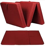 sunnypillow Premium Klappmatratze 120 x 195 x 15cm Rot | 4-teilige Faltmatratze mit abnehmbarem Bezug | Schaumstoff extra dick 15cm | Matratze faltbar klappbar Gästematratze Reisematratze |