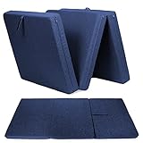 sunnypillow Premium Klappmatratze 80 x 195 x 15cm Blau | 3-teilige Faltmatratze mit abnehmbarem Bezug | Schaumstoff extra dick 15cm | Matratze faltbar klappbar Gästematratze Reisematratze |