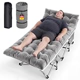 XXL Campingbett Feldbett 190 x 80 x 37 cm Feldbett Klappbar mit Matratze, Klappbett mit Seitentasche, Camping Bett 2 Personen Campingliege, Faltbar Gästebett bis 308 kg für Outdoor Indoor Reisen