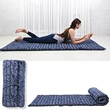 Leewadee Faltbare Bodenmatratze - Japanischer Rollbarer Futon - Tatami Faltmatte - Gästebett - Camping Matratze - Thai Massage Matte, Kapok Füllung, 190 x 70 cm, Blau Weiß