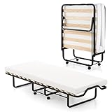 GOPLUS Gästebett 80×200cm, Klappbett mit Metallgestell & Memoryschaum-Matratze, Einzelbett klappbar mit 4 Universalrädern für Gästezimmer & Büro