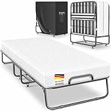 KESSER® Klappbett 200x90cm Gästebett inkl. Matratze aus Memory-Schaum & Rollen | faltbares Reisebett mit Metallrahmen für Erwachsene belastbar bis 250kg | Metallbett mit Schaumstoffmatratze & Cover