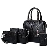 Shopper Taschen Tragetaschen-Set für Damen, modische Handtaschen, Geldbörse, Tragetasche, Schultertasche, Henkel oben, Satchel-Geldbeutel-Set, 4-teilig Business Taschen Damen Blau (Black, One Size)