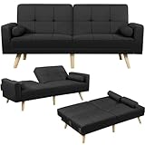 Yaheetech Klappsofa mit Schlaffunktion Schlafsofa Couch mit Verstellbarer Rückenlehne, Loungesofa Bettsofa Liegefläche 163 x 106 cm, fürs Wohnzimmer/Schlafzimmer/Gästezimmer, Schwarz