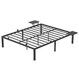 VASAGLE Bett 160 x 200 cm, Gästebett mit Aufbewahrungsregalen, Doppelbett, Bettgestell aus Metall, Bettrahmen, Metallbett, einfache Montage, klassikschwarz RMB095B01