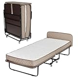 Edward Bed & Bath klappbares Gästebett mit Rollen, 90x200 cm, 14 cm Federkernmatratze (mittelfest), platzsparend, stabil und belastbar, Klappbett, beige