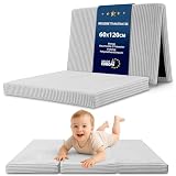 Klappmatratze Kinder Faltmatratze 60x120 cm - Faltbare Matratze Gästematratze Bodenmatratze Kinderzimmer klappbare Schlafmatratze Foldable Mattress Reisematratze faltbar Oeko-Tex 60 x 120 Hellgrau