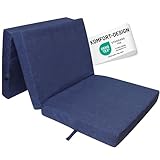 RelaxXL Klappmatratze Senior 195x80x10cm Blau meliert | Faltmatratze mit Tragegriff | Schlafmatte Schaumstoff 10 cm | Gästematratze 3-teilig | Bezug waschbar | Öko Tex 100