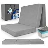Beautissu Premium XL Klappmatratze 90x200cm Gästebett faltbar inkl. Tasche – extra dick Visco-Matratze hoher Schlafkomfort – waschbar Gästematratze klappbar einfacher Transport – Grau