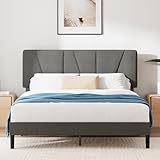 Zinus Maya Bett 180x200 cm - Höhe 30cm - Gepolstertes Bettgestell mit Kopfteil - Lattenrost aus Holz – Dunkelgrau, Dark Grey