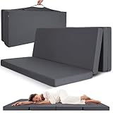 Beautissu Klappmatratze Gästebett klappbar 120x195 cm Faltmatratze Gästematratze faltbar Reisematratze Klappbett Gäste Matratze – Campix Camping Matratze Tragegriff Bodenmatratze waschbar Anthrazit