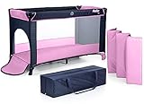 Moolino Fun Reisebett 125 x 70 cm – Klappmatratze, Tragetasche und seitliche Öffnung, von Geburt bis 15 kg – Mehrfarbig (Pink)