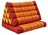 Kapok Thai-Kissen, Yoga-Kissen, Massage-Kissen, Kopfkissen, Tantra-Kissen, Sitzkissen, Falt-Matratze, Boden-Liege-Matte - rot/orange Muster (Dreieck mit 1 Auflage 52x35x45 (81001))