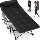 OVERMONT Klappbar Feldbett mit Matratze - Faltbar Campingbett 190 x 70 x 40 cm - bis 250kg Belastbar - Oxfordgewebe mit Seitentasche Tragetasche für Camping Garten Büro Schwarz