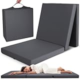 Beautissu Klappmatratze Gästebett klappbar 60x190 cm Faltmatratze Gästematratze faltbar Reisematratze Klappbett Gäste Matratze – Campix Camping Matratze Tragegriff Bodenmatratze waschbar Anthrazit
