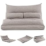 COSTWAY Klappbares Bodensofa, 3 in 1 Schlafsofa mit Schlaffunktion und Verstellbarer Rückenlehne, Sofabett mit 2 Lendenkissen, Klappsofa Schlafsessel für Wohnzimmer & Schlafzimmer (Grau)