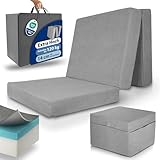 Beautissu Premium XXL Klappmatratze 140x200cm Gästebett faltbar inkl. Husse – extra dick 14cm Visco-Matratze optimaler Härtegrad H3 hoher Schlafkomfort – waschbar Gästematratze klappbar – Grau