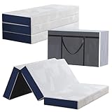 Hiimgo Faltmatratze 75 x 195 x 10 cm, 4-teilig Klappbar - Faltbare Klappmatratze mit abnehmbarem Bezug, Gästematratze für Reisen Camping Gästebett (Weiß & Blau)
