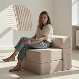 Schlafsessel mit Bettfunktion – Cord Sofa, Schlafsofa 75 cm breit, faltbare Schlafcouch & Gästematratze für 2, klappbares Sofa Bett – Sehr dick 19cm & bequem H3 – Test SEHR GUT Oeko-TEX Klappmatratze
