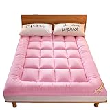 LLYANZZ Moderne Japanische Faltmatratze Doppel Futon Bodenmatte, Weiche Tatami Gesteppte Schlafunterlage Camping, Faltbare Roll Up Double Single Matratze Boden Lounger Bett Sofas,Rosa,90 * 200cm