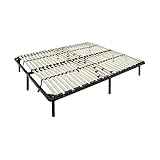 Metallbett Lattenrost 140x200 cm mit 56 Federholzleisten und Mittelzonenverstellung, Gästebett auf Füßen, Saugroboter und Unterbettbewahrung Freundlich - 28cm hoch - für alle Matratzen geeignet