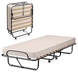 GOPLUS Gästebett 80x190 cm, Klappbett mit Matratze, Stahlrahmen, Einzelbett Erwachsene für Schlafzimmer& Büro (Beige)