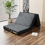Vamcheer Klappmatratze Gästematratze extra dick - 15cm 3-teilige Gel Schaumstoff gästematratze klappbar, für reisebett Erwachsene, Camping, Boden, Gästebett,Folding Mattress (Grau, 75 x 195 x 15 cm)