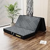 Vamcheer Klappmatratze Gästematratze extra dick - 15cm 3-teilige Gel Schaumstoff gästematratze klappbar, für reisebett Erwachsene, Camping, Boden, Gästebett,Folding Mattress (Grau, 90 x 200 x 15 cm)