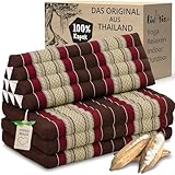 livasia Thaikissen 3 Auflagen für Paare XXL - 190x80x8cm - Dreieckskissen Klappmatratze, extrabreit Kapok, Rückenkissen faltbar, Thaimatte zum Klappen, Meditationskissen (Weinrot)