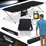 KESSER® Campingbett Klappbett mit Tragetasche, Seitentasche & Campinglicht | Stabiles Feldbett 190x73x45cm bis 150 kg Belastbar Metallrohr | 600D Oxfordgewebe Tragbar Liege Reise Bequem | Schwarz