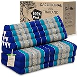 livasia Thaikissen 3 Auflagen für Paare XXL, Dreieckskissen Klappmatratze, extrabreit Kapok, Rückenkissen faltbar, Thaimatte zum Klappen, Meditationskissen 190x80x8cm (Blau)