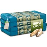 Nachhaltige Klappmatratze aus Kapok, Gästematratze mit Thaiseide, Matratze faltbar für Van, ökologische Yogamatte, Gästebett klappbar, Liege Garten Balkon 200x80x8cm (Hellblau/Elefanten Seide)