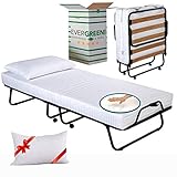 EVERGREENWEB Klappbett 80x190 mit Matratze aus Memory Foam, Höhe 12 cm + Visco Kissen GRATIS, Lattenrost aus Holz, Stabiler Metall-Rahmen mit Rollen und Bequeme Matratze, Platzsparend Klappbett