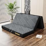 Vamcheer Klappmatratze Gästematratze extra dick - 15cm 3-teilige Gel Schaumstoff gästematratze klappbar, für reisebett Erwachsene, Camping, Boden, Gästebett,Folding Mattress (Grau, 120 x 195 x 15 cm)