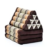 Leewadee Thai-Kissen Falt-Matratze Chill-Out Klapp-Matte Gepolsterte Lesestütze Boden-Liege-Matte mit Dreieck-Kissen Thai-Matte, Kapok, 170 x 53 cm, braun