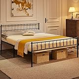 Yaheetech Metallbett 160 x 200 cm Bettrahmen mit Kopfteil Bettgestell aus Metall Gästebett mit Lattenrost für Schlafzimmer Gästezimmer Schwarz